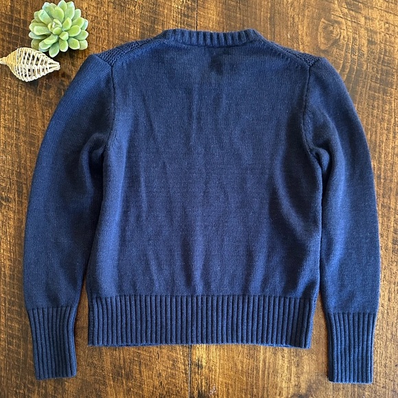 J. Crew Factory | Pointelle Cable Knit Wool Blend Sweater, Navy, Size M - Picture 3 of 8
